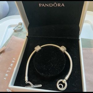 Pandora bracelet with 2 clip charms